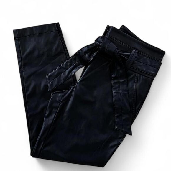 New York & Company Pants - Black Faux Leather Belted Pants Women’s 4
